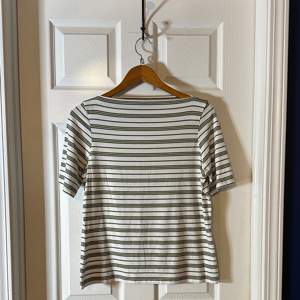 Joie Green and White Striped Short‎ Sleeve Tee